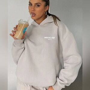 White and grey white fox hoodie, size S/M